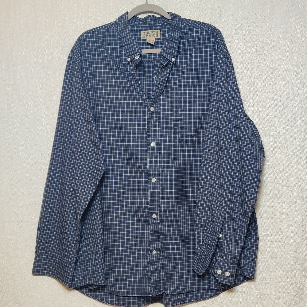 Duluth Long Sleeve Button Down Collared Blue Checkered 2XL Cotton